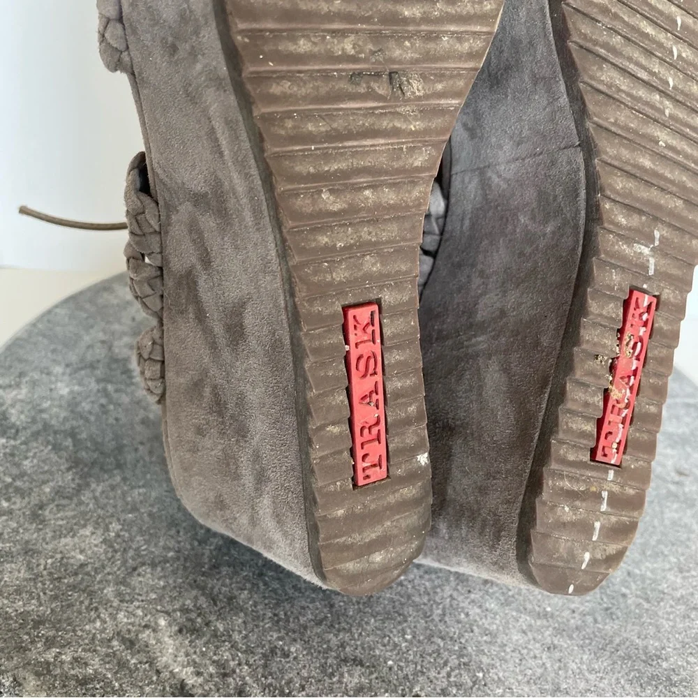 Trask Suede Leather Wedge Heels Sandals Braided Rope 9.5